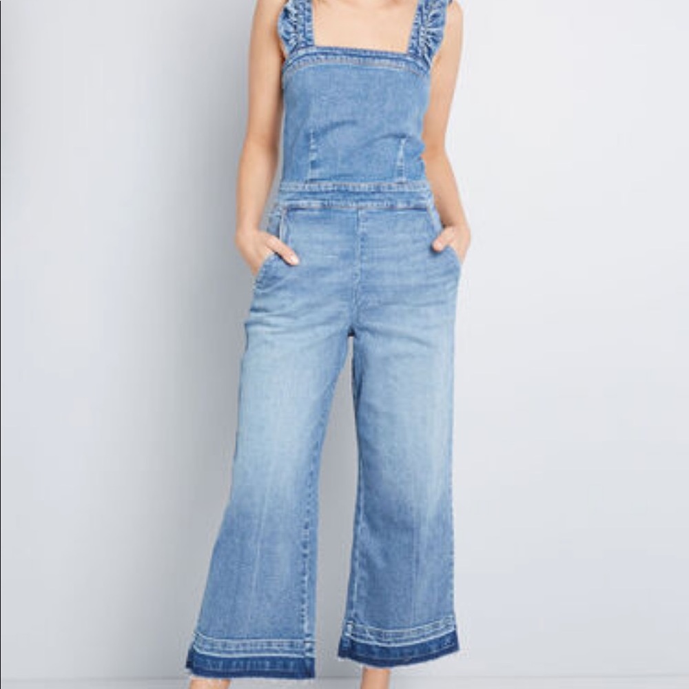 BLANK DENIM Denim Ruffle Sleeve Jumpsuit